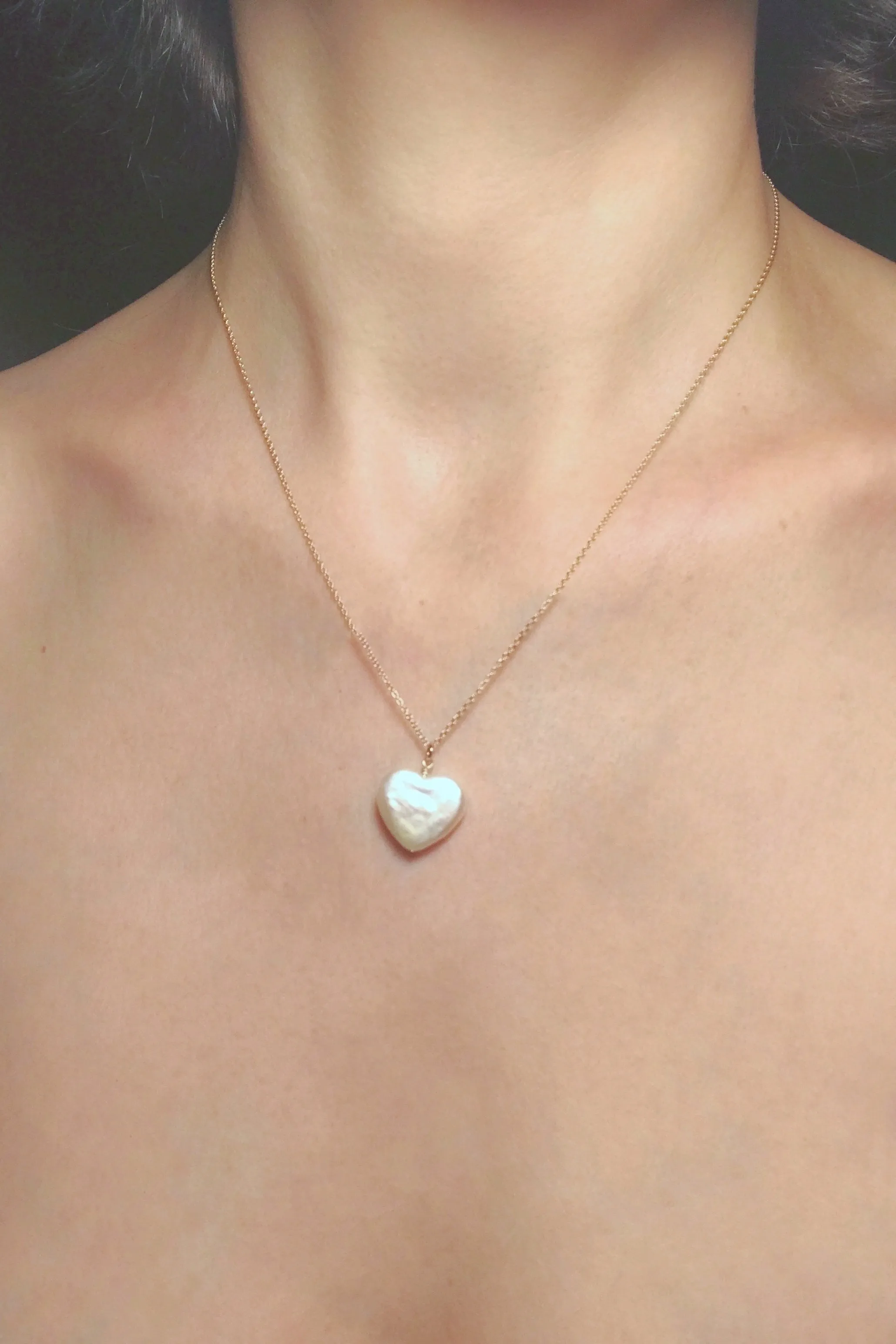 Heart Shape Pearl Necklace with Gold-filled Chain