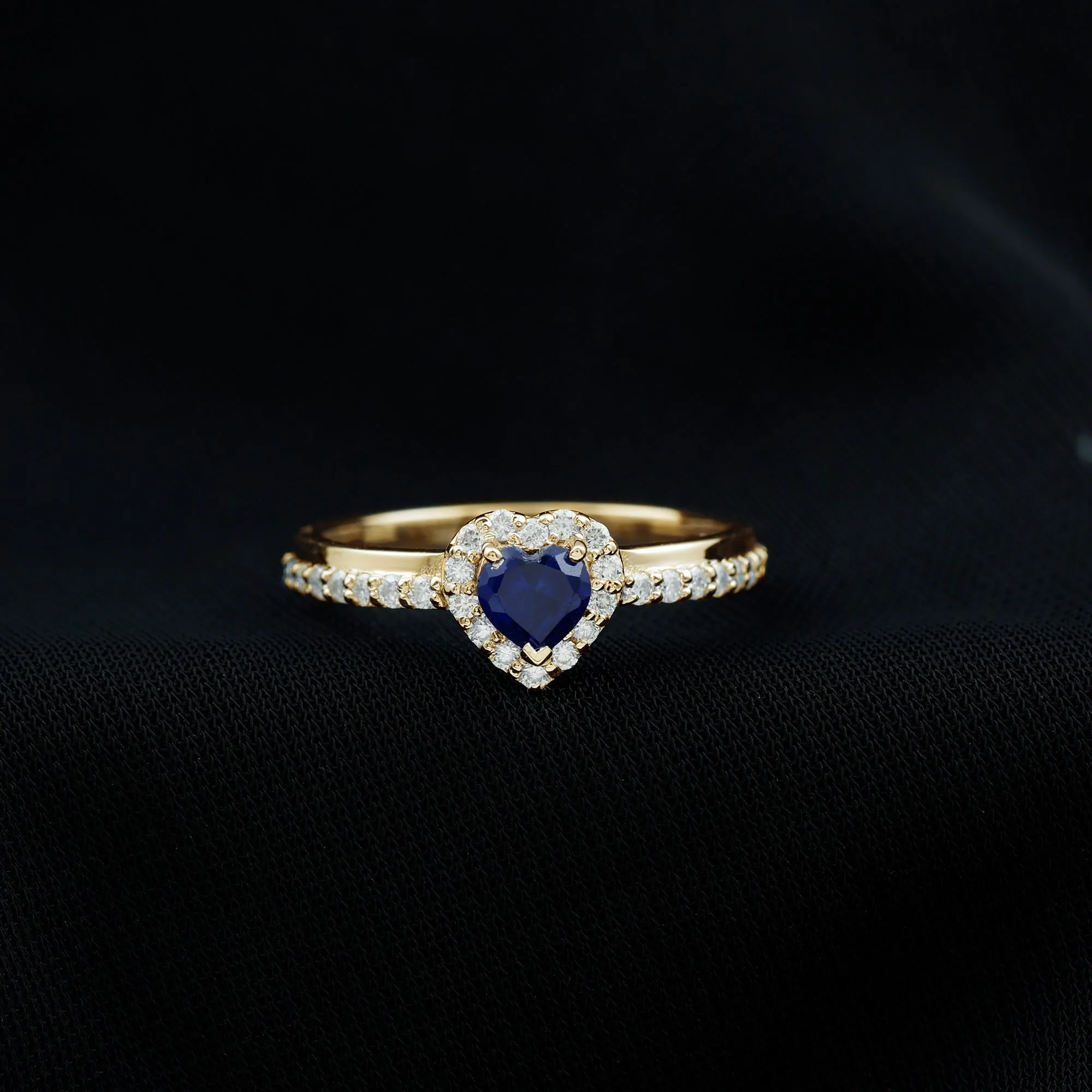 Heart Shaped Created Blue Sapphire Halo Engagement Ring