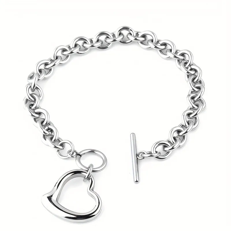 Heart Shaped Necklace and Bracelet Set Stylish Unisex Jewelry