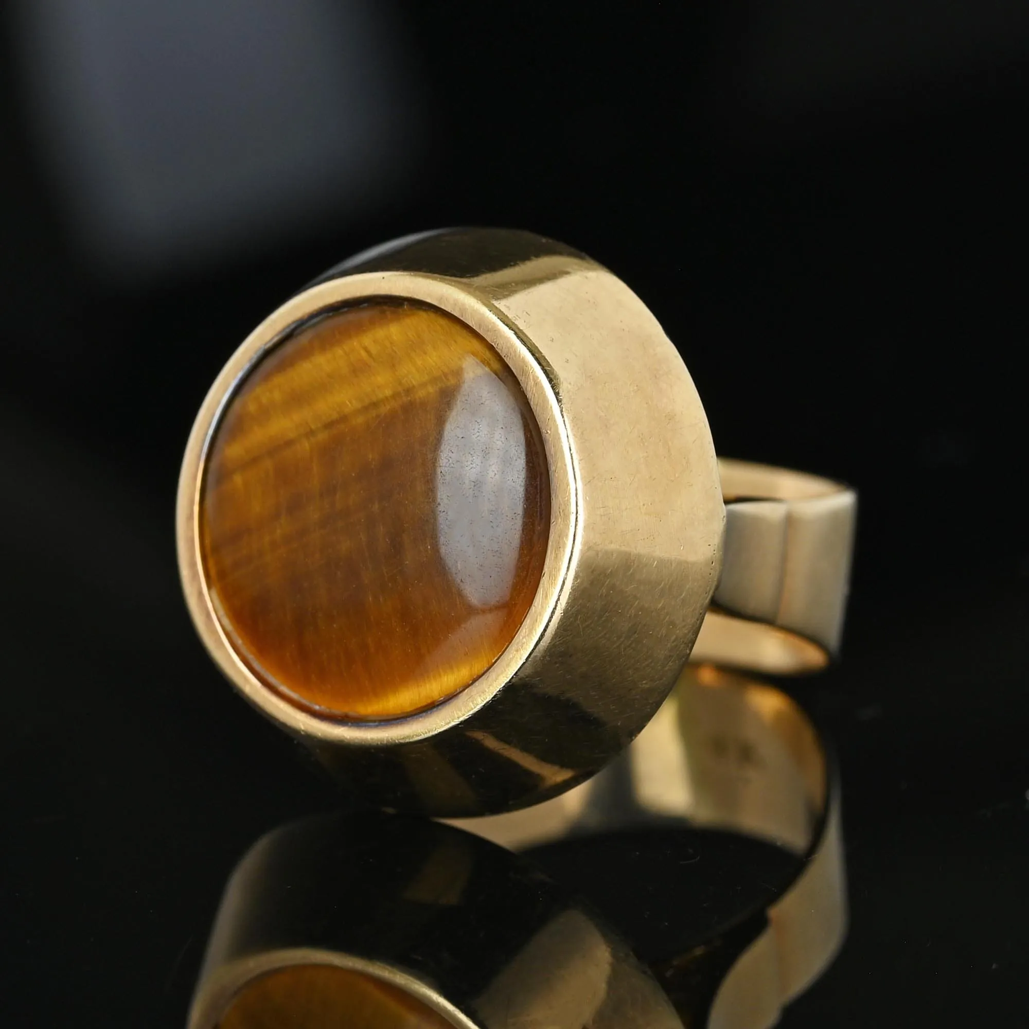 Heavy Modernist 14K Gold Tigers Eye Ring, 9.5 Grams