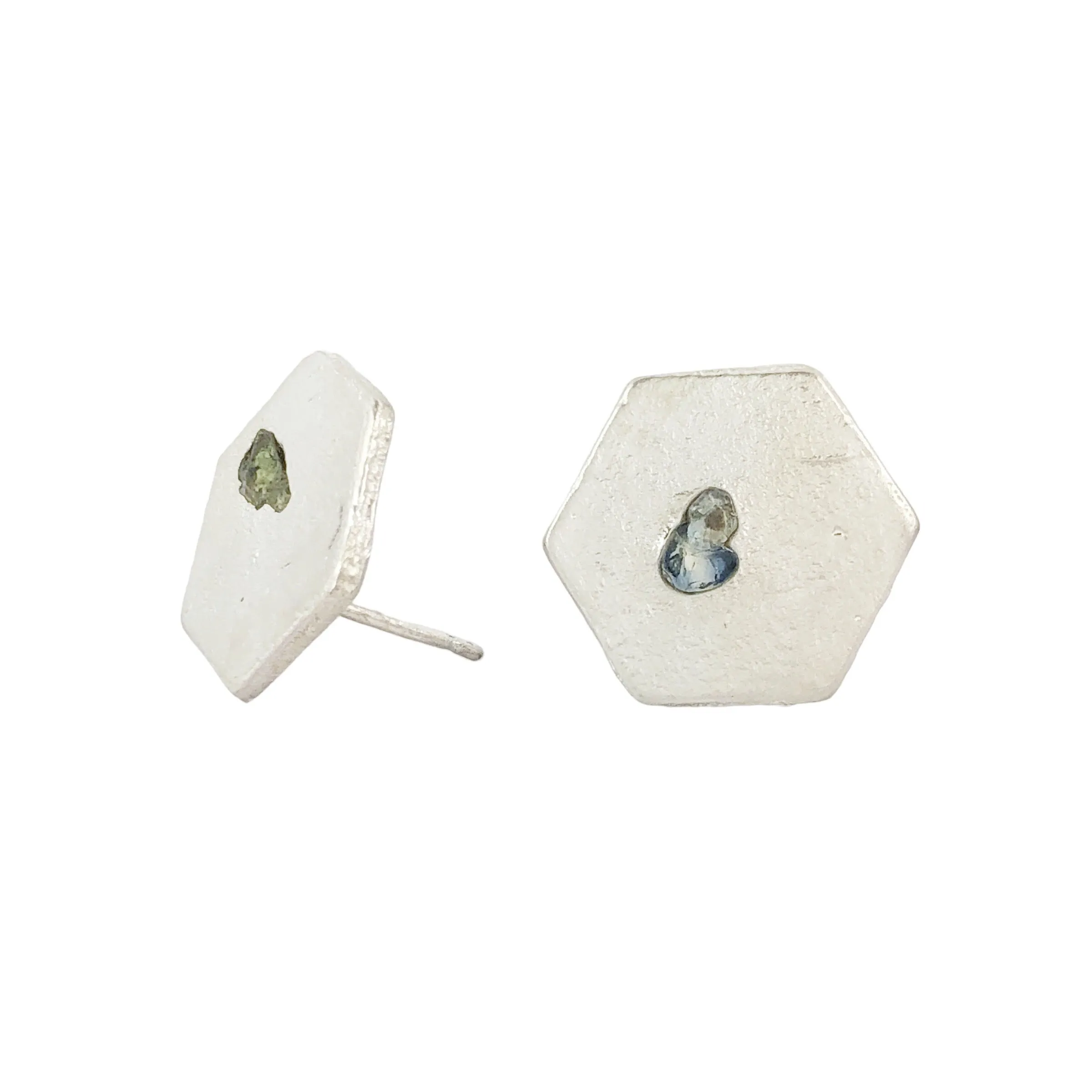 Hex Silver & Sapphire Studs - Xanthe Alys