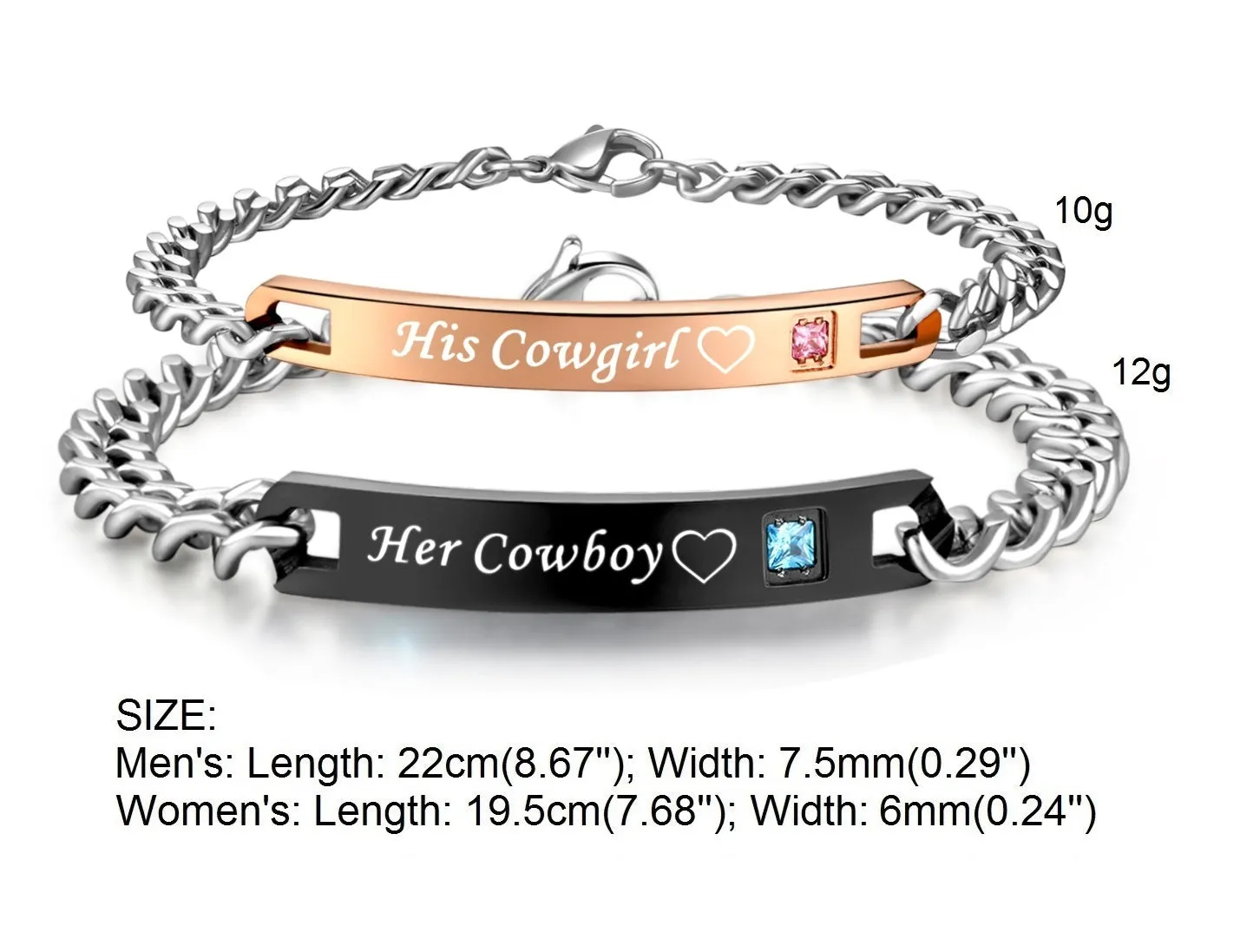 His & Hers Matching Set Cowgirl Cowboy Couple Bracelets, Valentine, Anniversary, Wedding, Promise, Engagement Gift