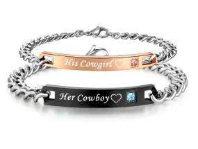 His & Hers Matching Set Cowgirl Cowboy Couple Bracelets, Valentine, Anniversary, Wedding, Promise, Engagement Gift