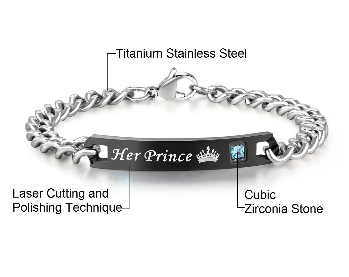 His & Hers Matching Set Her Prince and His Princess Couple Bracelets, Valentine, Anniversary, Wedding, Promise, Engagement Gift