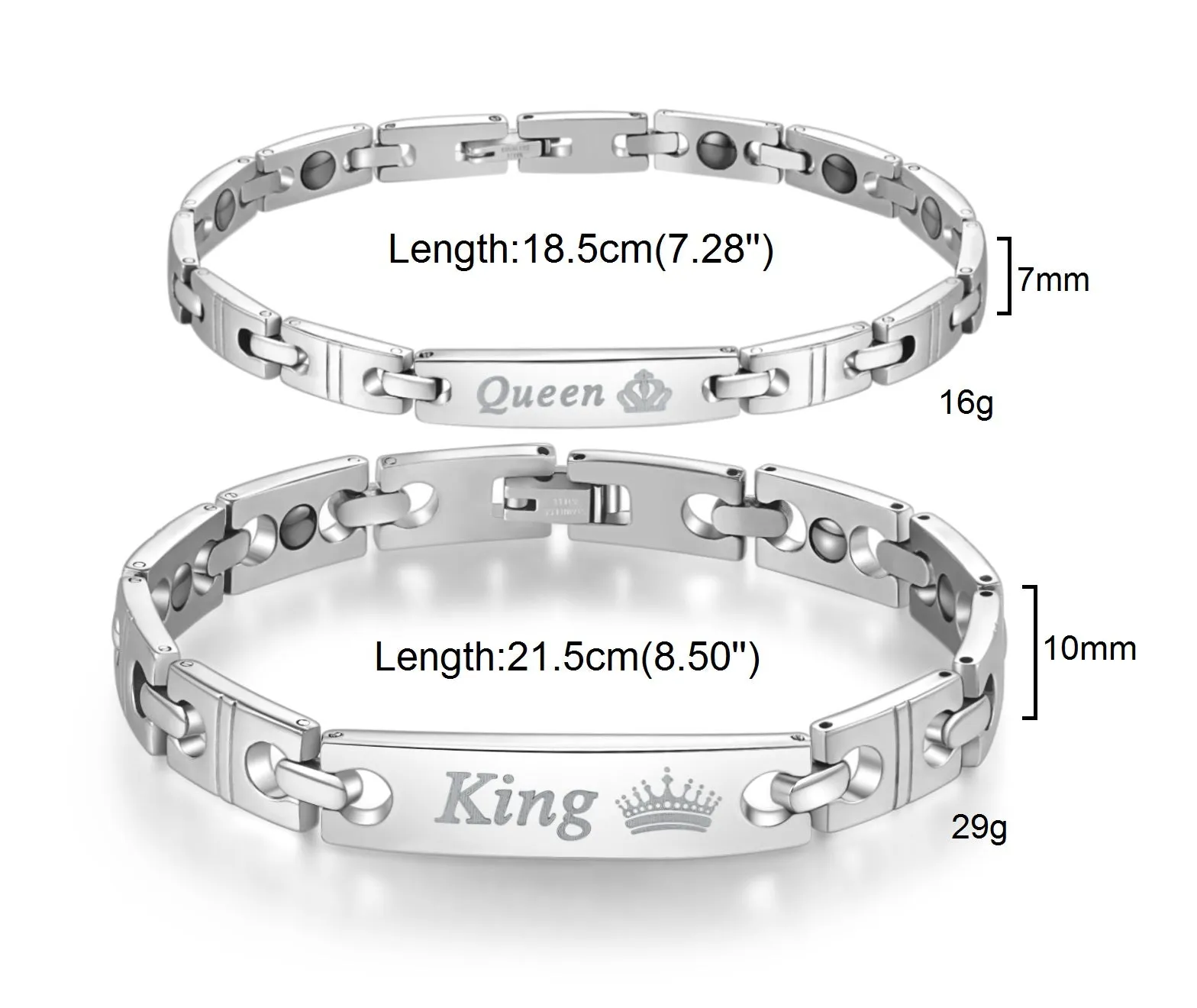 His & Hers Matching Set King and Queen Couple Bracelets, Valentine, Anniversary, Wedding, Promise, Engagement Gift