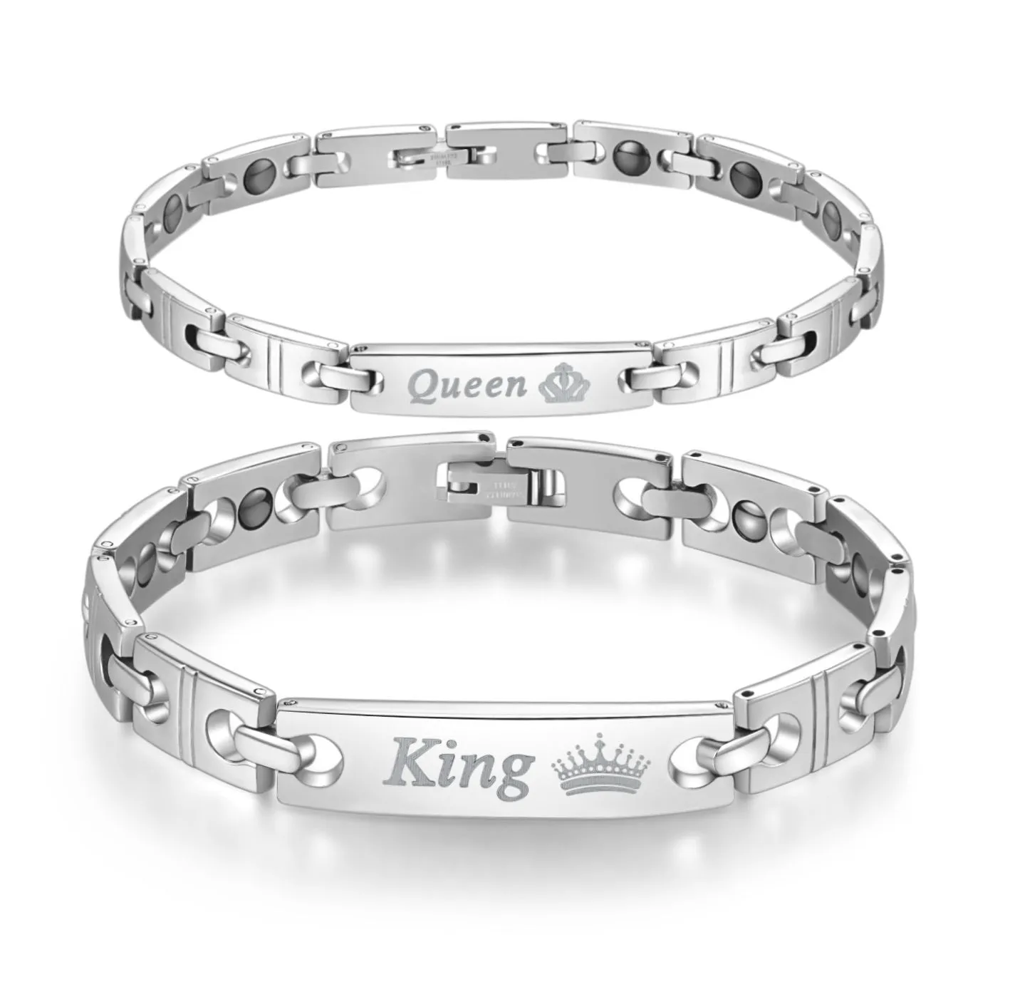 His & Hers Matching Set King and Queen Couple Bracelets, Valentine, Anniversary, Wedding, Promise, Engagement Gift