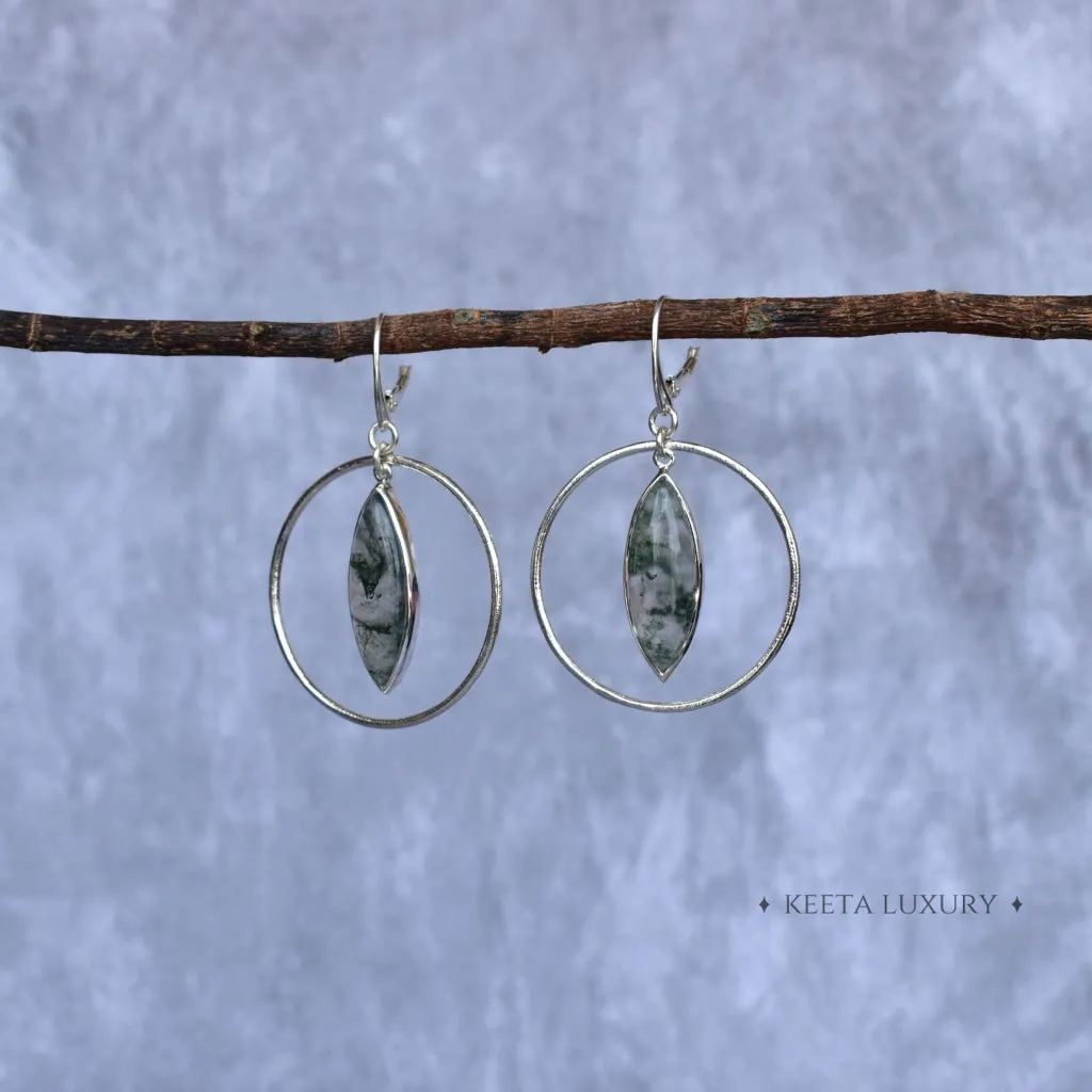 Hoop Glimmer - Moss Agate Earrings