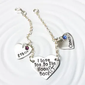 I Love You To The Moon & Back Charm Bracelet | Heart Birthstone Charms