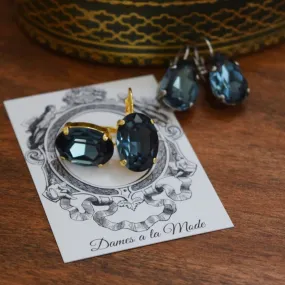 Indian Sapphire Aurora Crystal Earrings - Large Oval or Large Teardrop