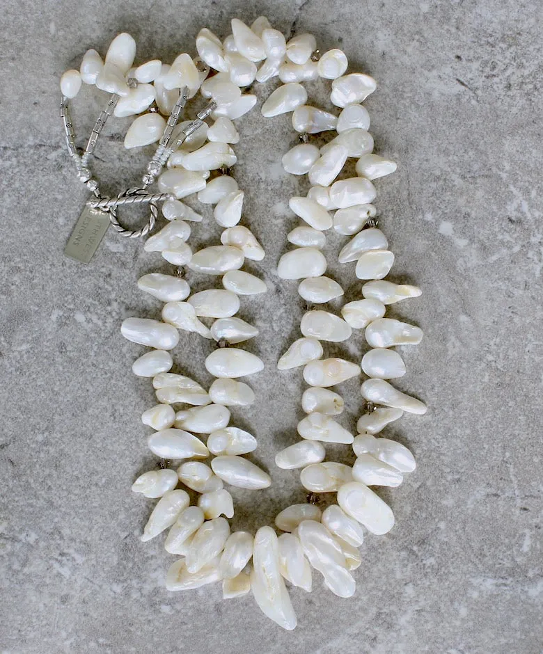 Ivory Keshi Pearl 2-Strand Necklace with Champagne-Hued Crystal Bicones and Sterling Silver Beads & Toggle Clasp