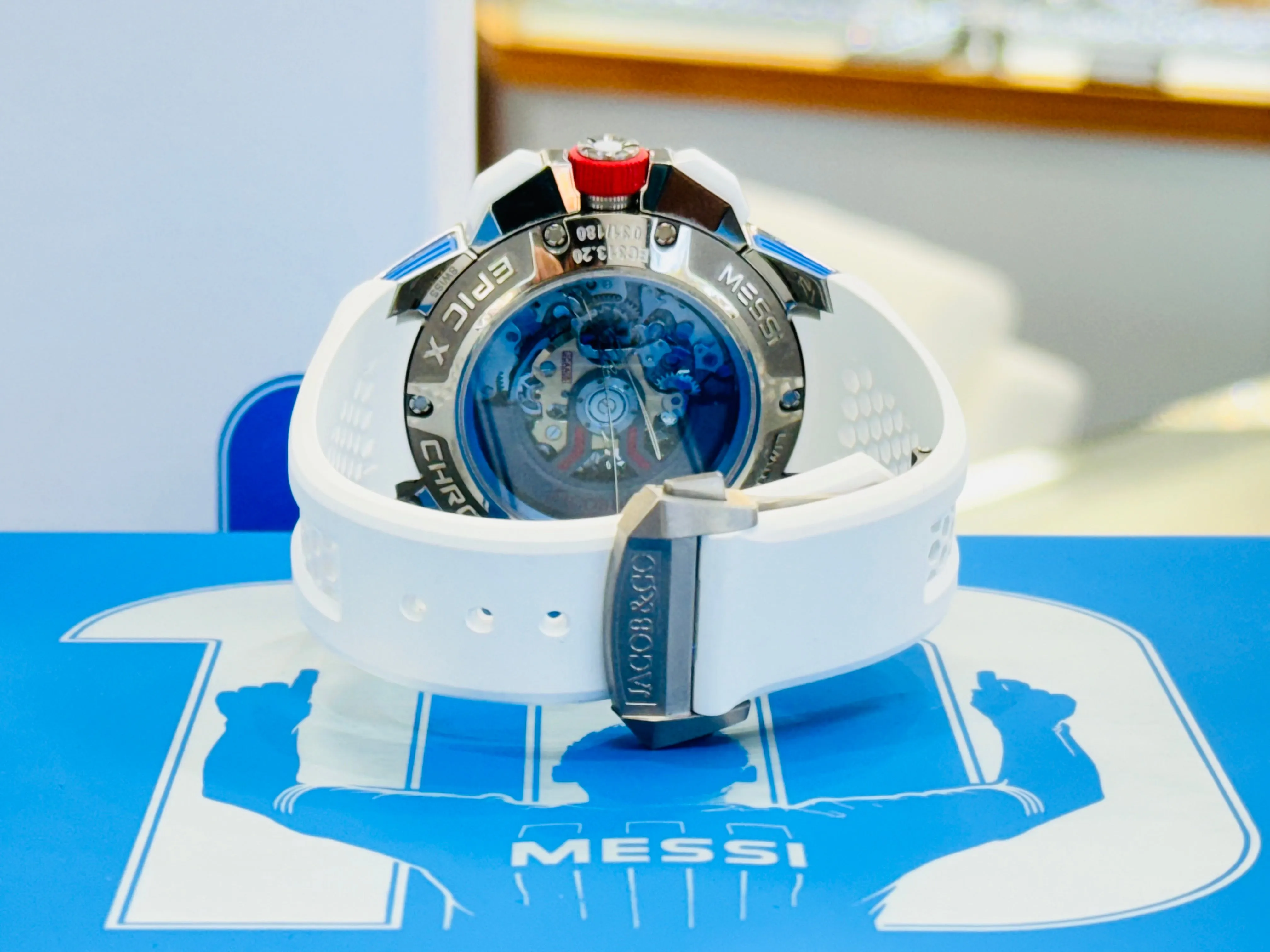 Jacob & Co. Epic X Chrono Messi 47 EC313.20.PE.LL.K Titanium Blue Dial Box and Papers