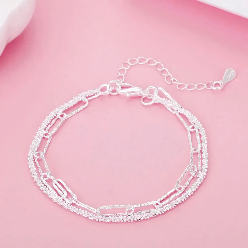 JC - Unisex Silver Bracelet: Square solid chain, elegant 925 sterling for weddings, parties, or gifts