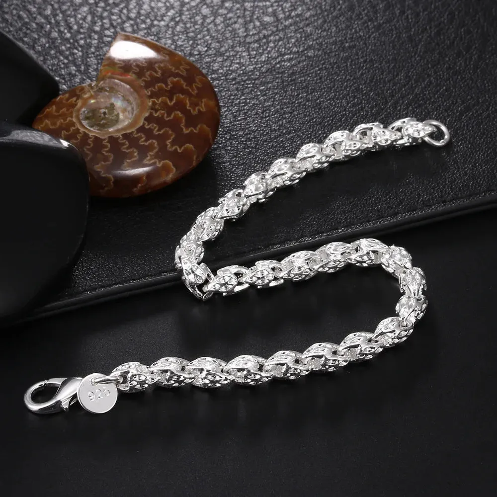 JC - Unisex Silver Bracelet: Square solid chain, elegant 925 sterling for weddings, parties, or gifts