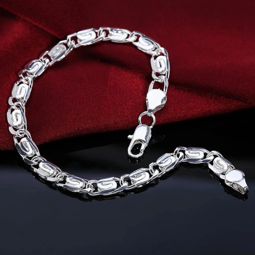 JC - Unisex Silver Bracelet: Square solid chain, elegant 925 sterling for weddings, parties, or gifts