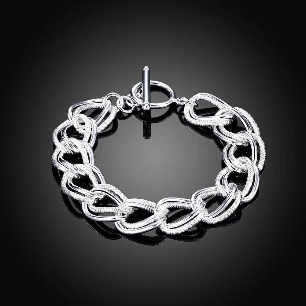 JC - Unisex Silver Bracelet: Square solid chain, elegant 925 sterling for weddings, parties, or gifts