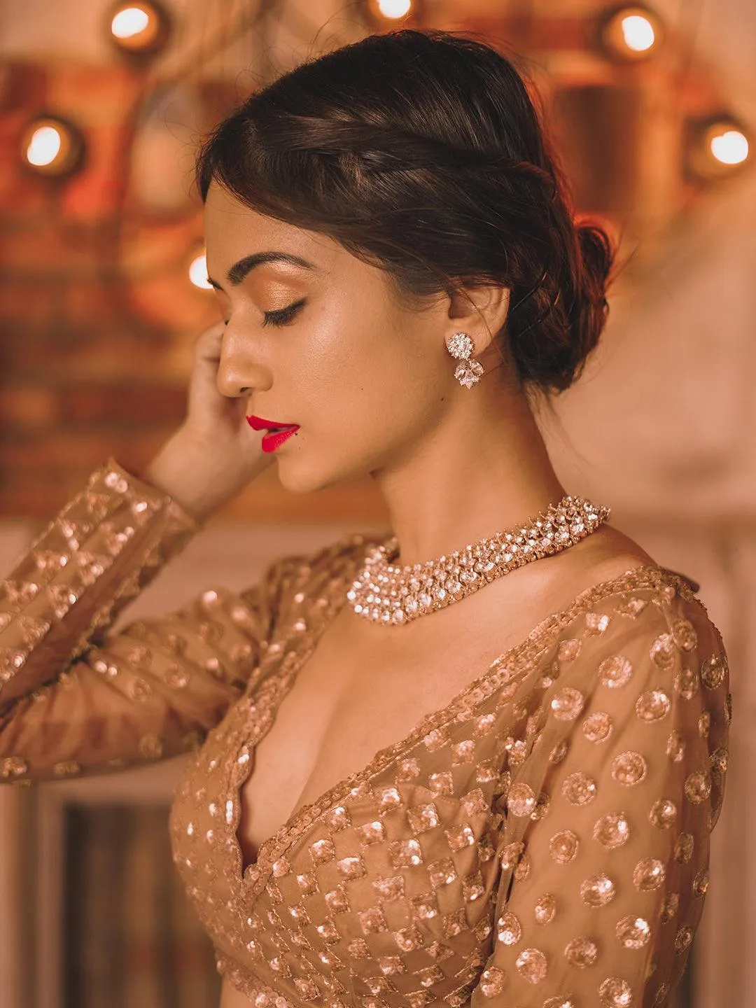 Karishma Rawat In Diamond Choker With Earrings Rose Gold