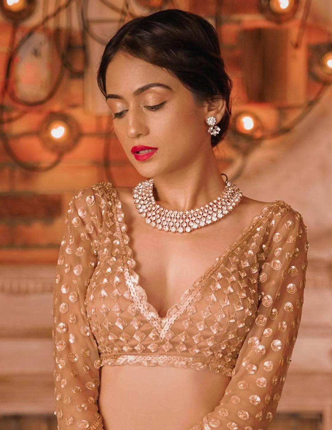 Karishma Rawat In Diamond Choker With Earrings Rose Gold