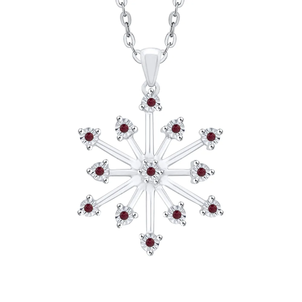 KATARINA 1/20 cttw Natural Gemstone Miracle Plate Snowflake Pendant Necklace