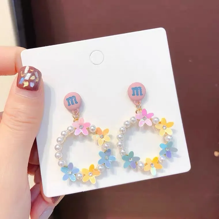 KOREAN FASHION COLORFUL FLOWER PEARL EARRINGS BY60003