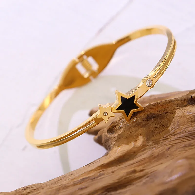 Korean-Inspired Five-Pointed Star Spring Bracelet in Titanium Steel with 18K Gold Plating