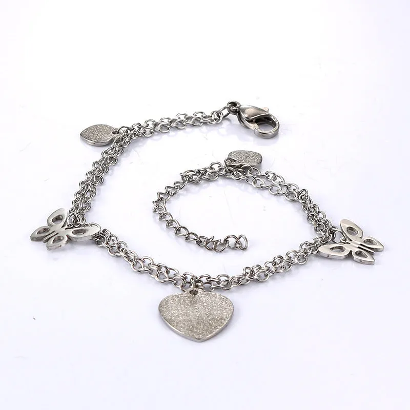 Korean-Inspired Heart Bow Titanium Steel Bracelet for Girls - Personalized Simple Stainless Steel Jewelry