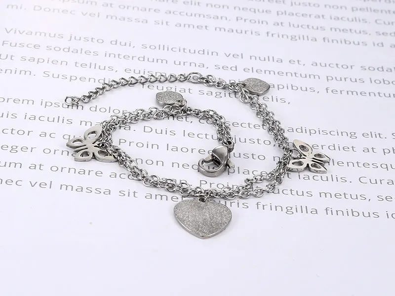 Korean-Inspired Heart Bow Titanium Steel Bracelet for Girls - Personalized Simple Stainless Steel Jewelry