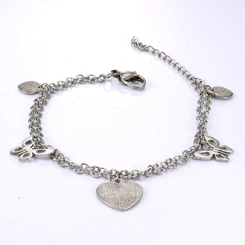 Korean-Inspired Heart Bow Titanium Steel Bracelet for Girls - Personalized Simple Stainless Steel Jewelry