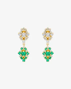 La Fantaisie Double Star Diamond & Emerald Drop Earrings