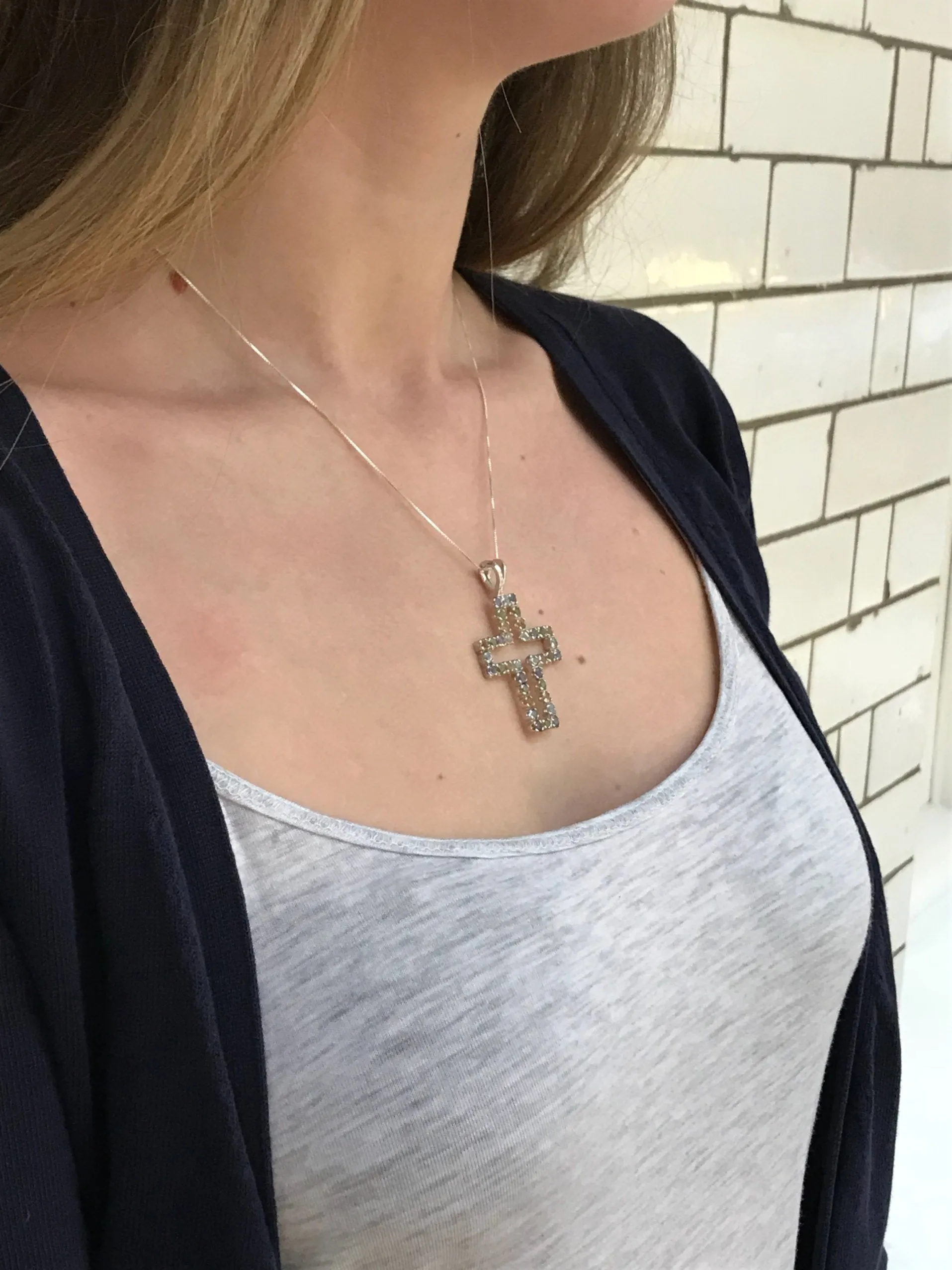 Large Cross Necklace - Genuine Topaz Pendant - Cross Citrine Necklace