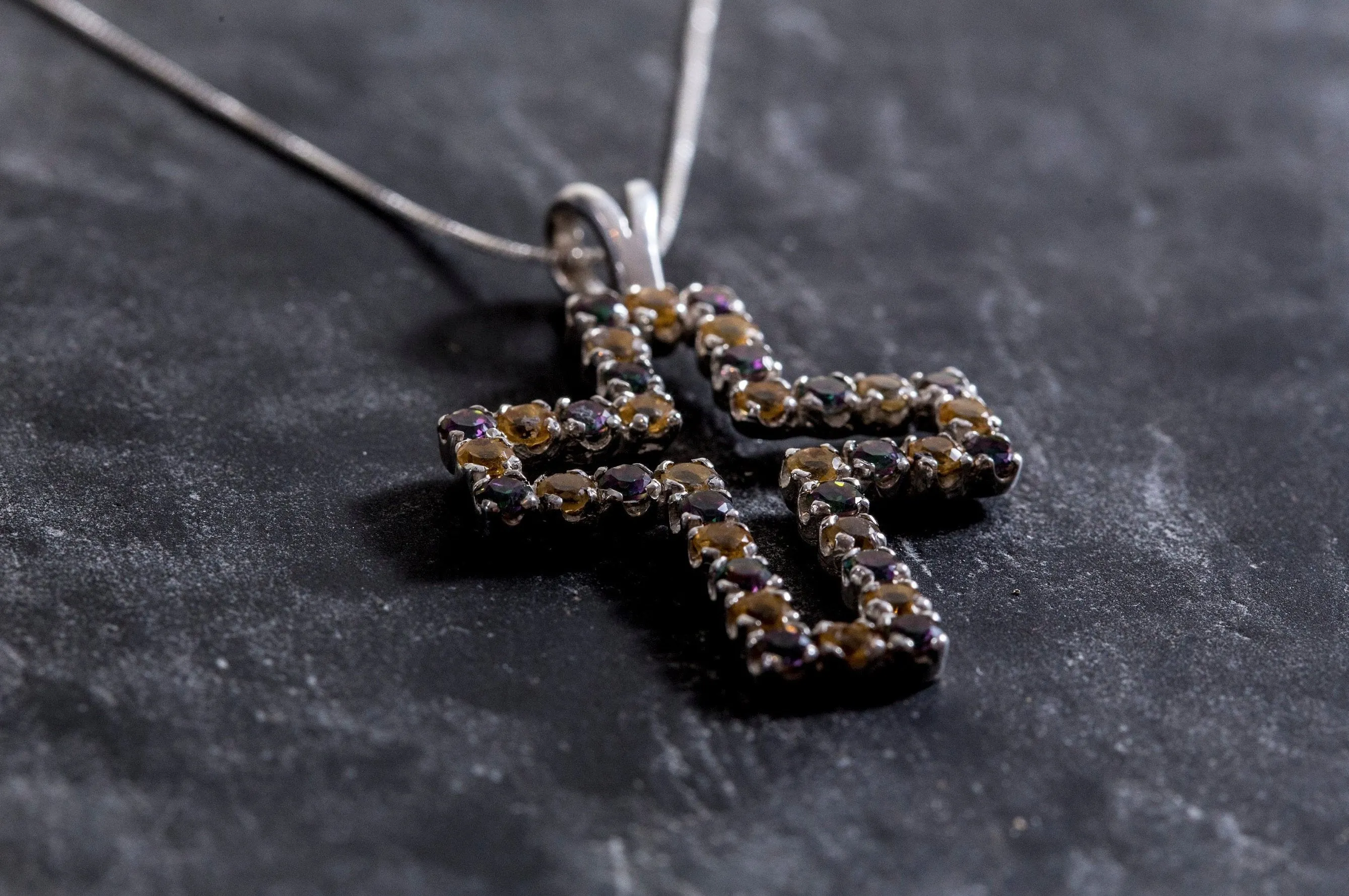 Large Cross Necklace - Genuine Topaz Pendant - Cross Citrine Necklace