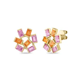 Large Jubilation Studs: Pink and Orange Sapphire