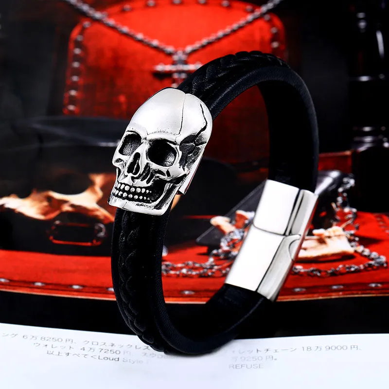 Leather skull bracelet