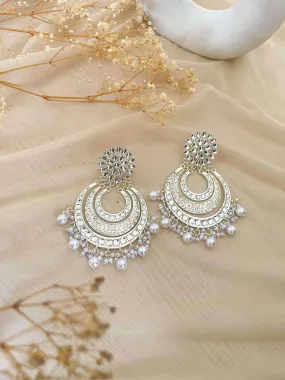 Light Grey Moti And Stonework Chandbali Earrings