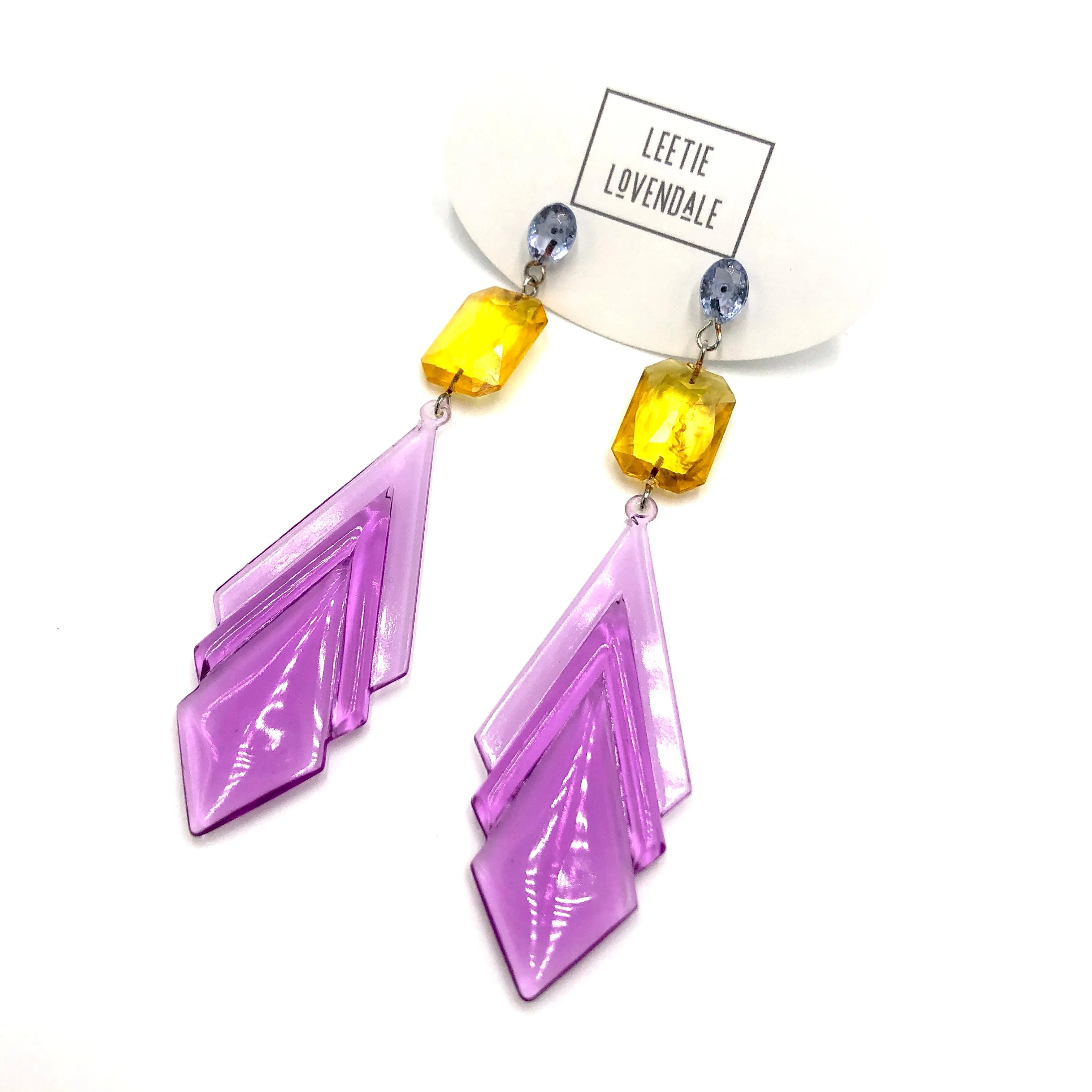 Lilac Art Deco & Amber Statement Drop Earrings