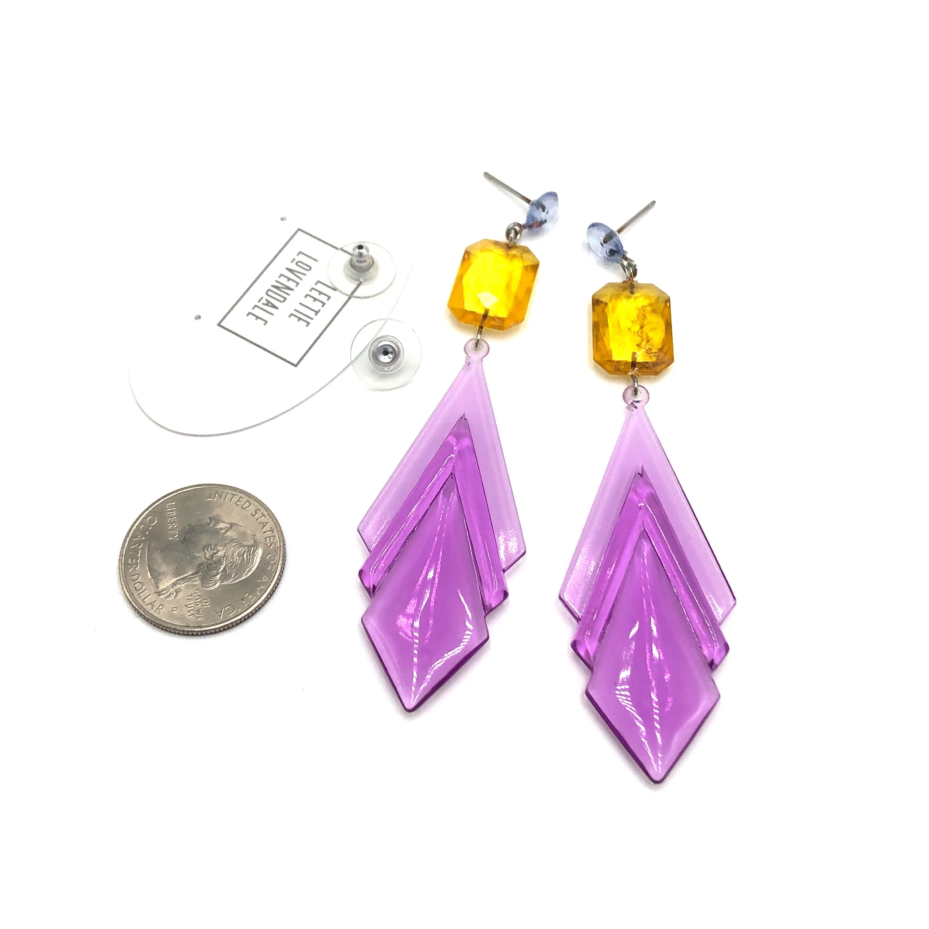 Lilac Art Deco & Amber Statement Drop Earrings