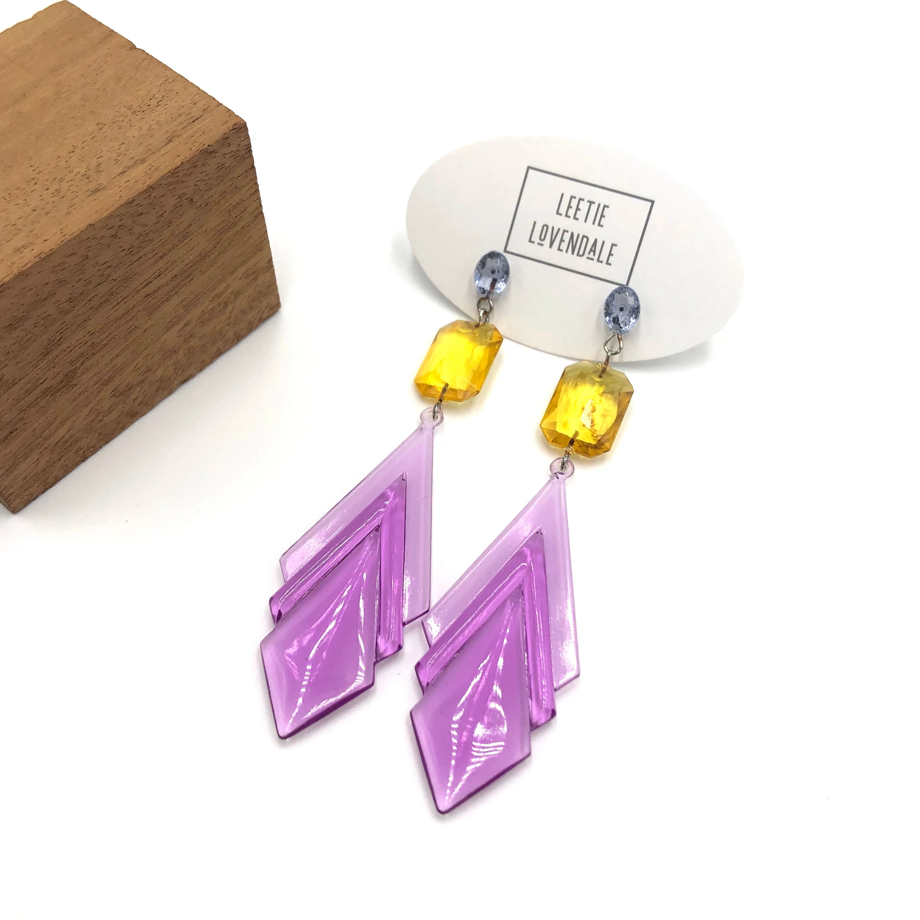 Lilac Art Deco & Amber Statement Drop Earrings