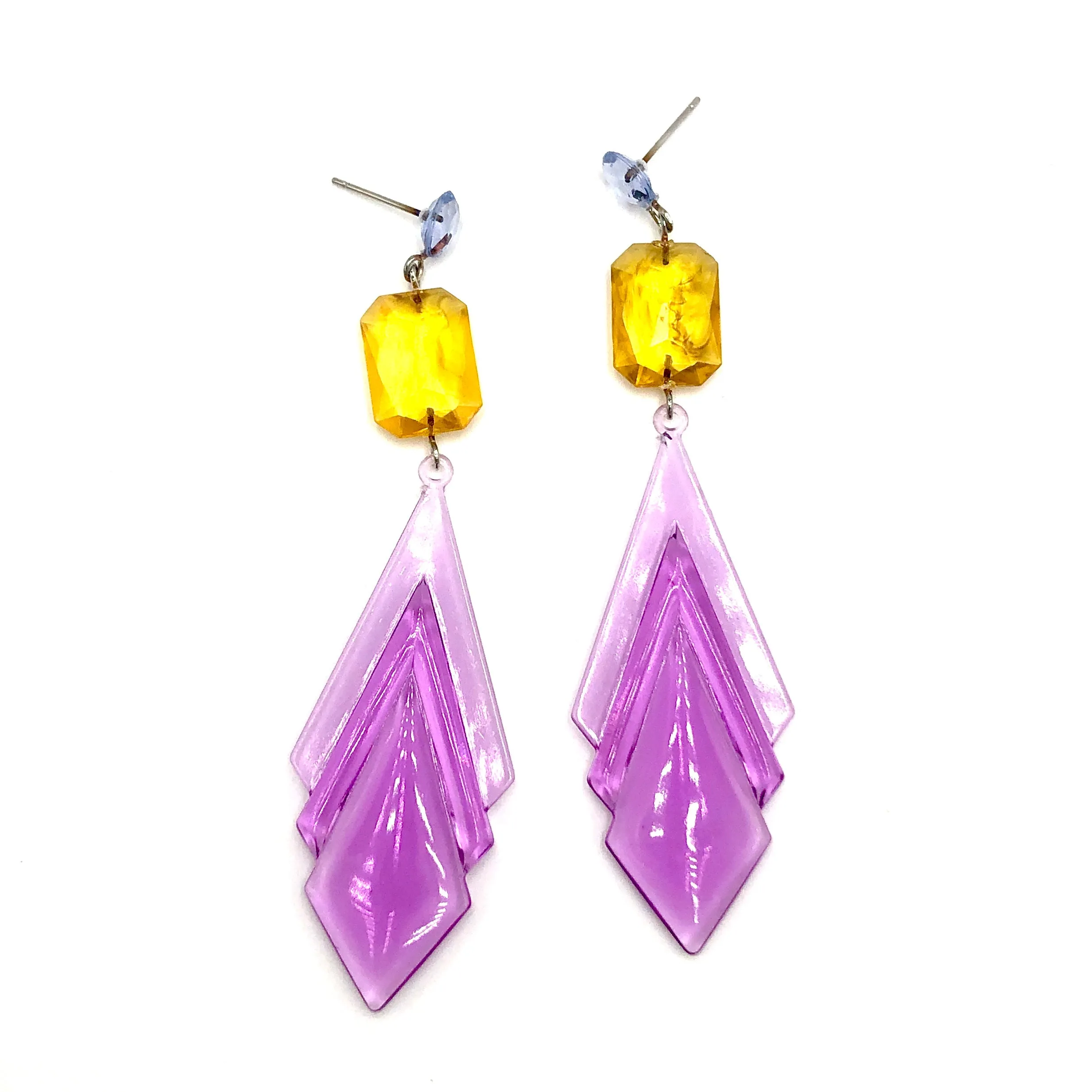 Lilac Art Deco & Amber Statement Drop Earrings