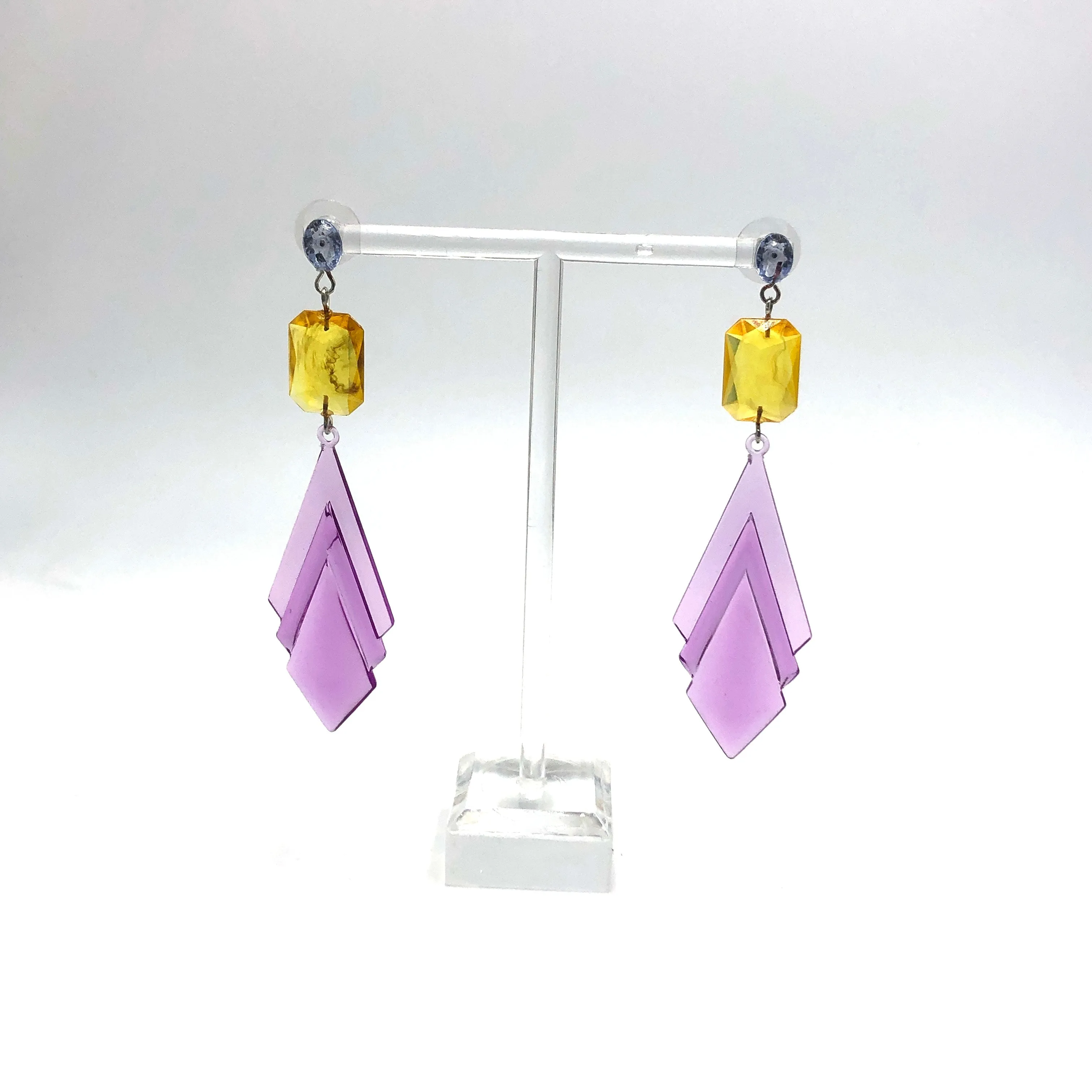 Lilac Art Deco & Amber Statement Drop Earrings