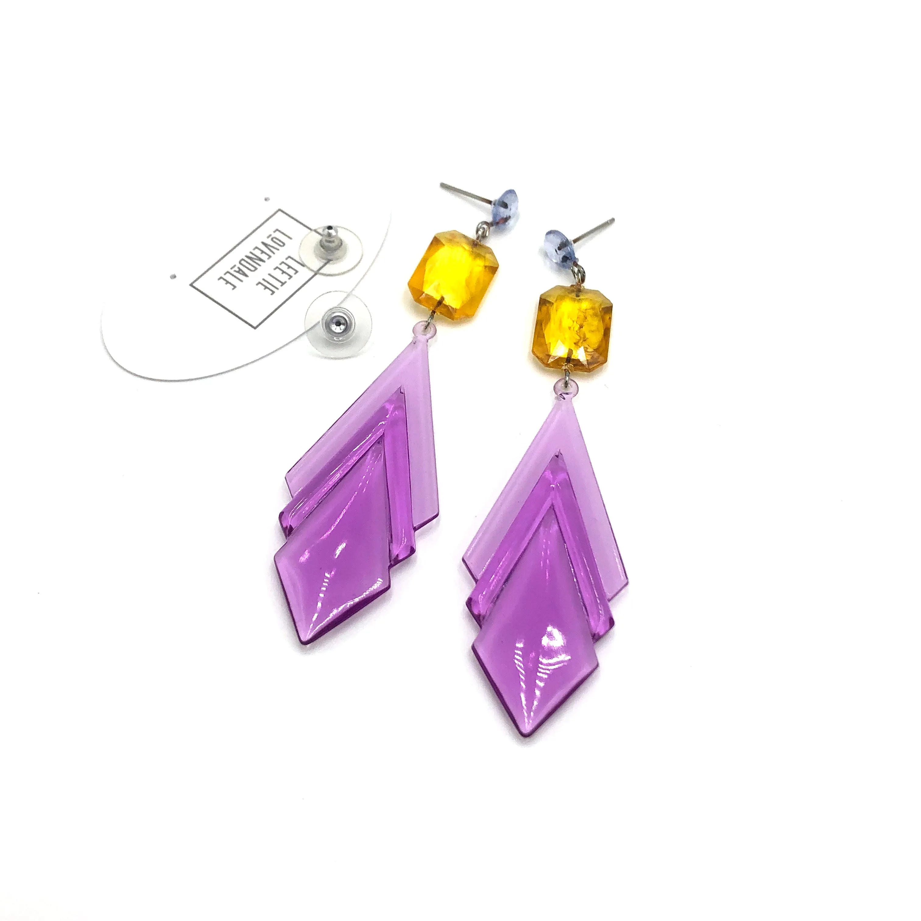 Lilac Art Deco & Amber Statement Drop Earrings