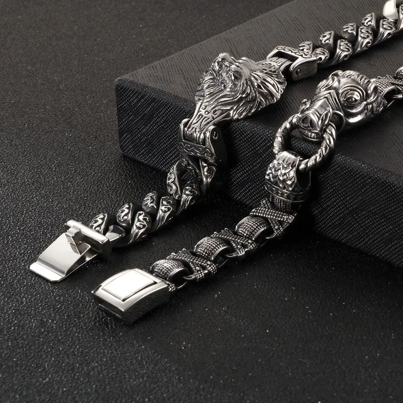 Lion Head Titanium Steel Men's Bracelet - Vintage European & American Style