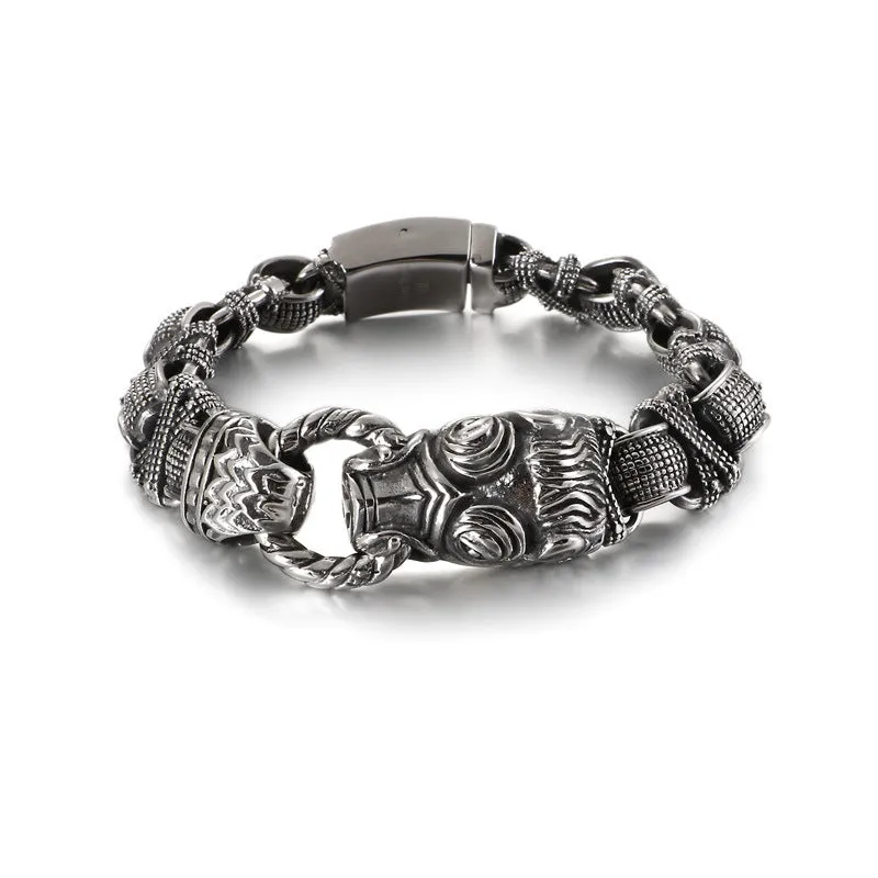 Lion Head Titanium Steel Men's Bracelet - Vintage European & American Style