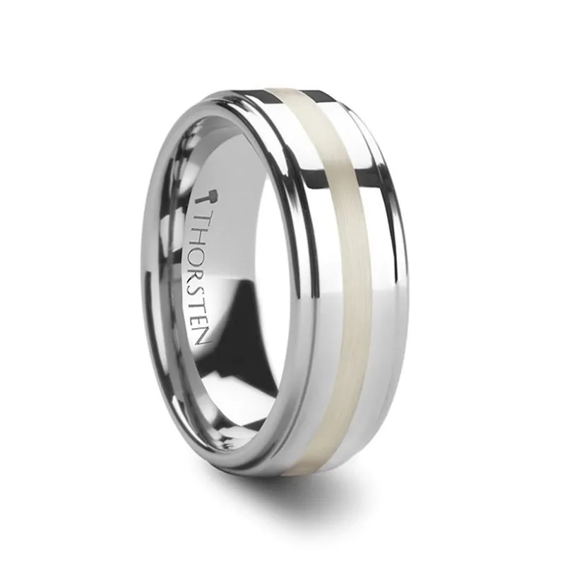 LOKI | Tungsten Ring Silver Inlay Raised Center