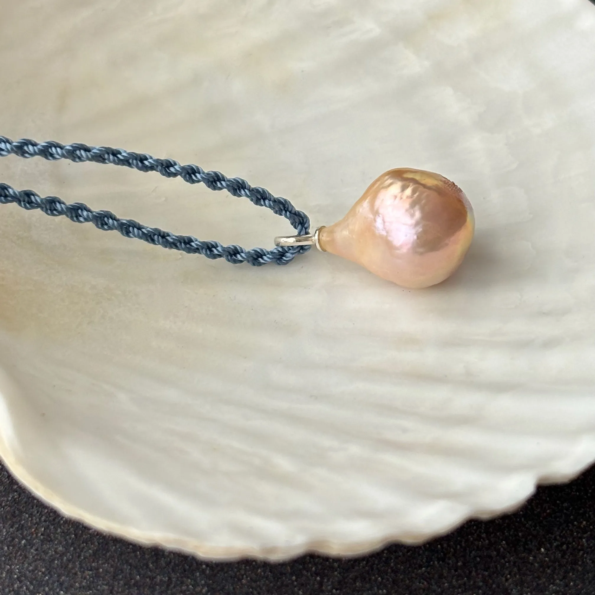 long apricot color Japan Kasumi pearl (sterling silver) pendant