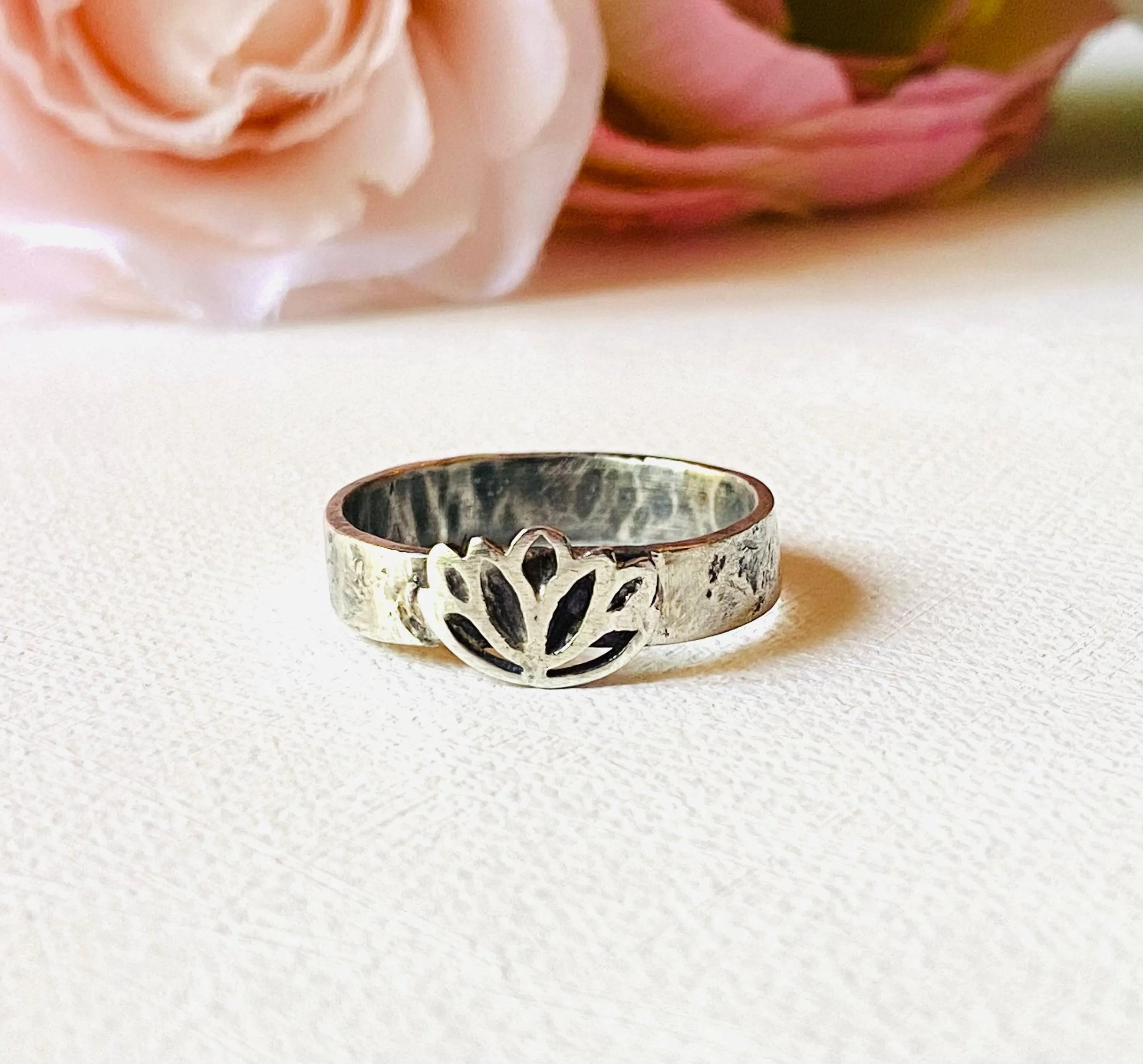 Lotus Ring, Size 10 Ring, Flower Ring, Ring Band, Silver Ring, Stacking Ring