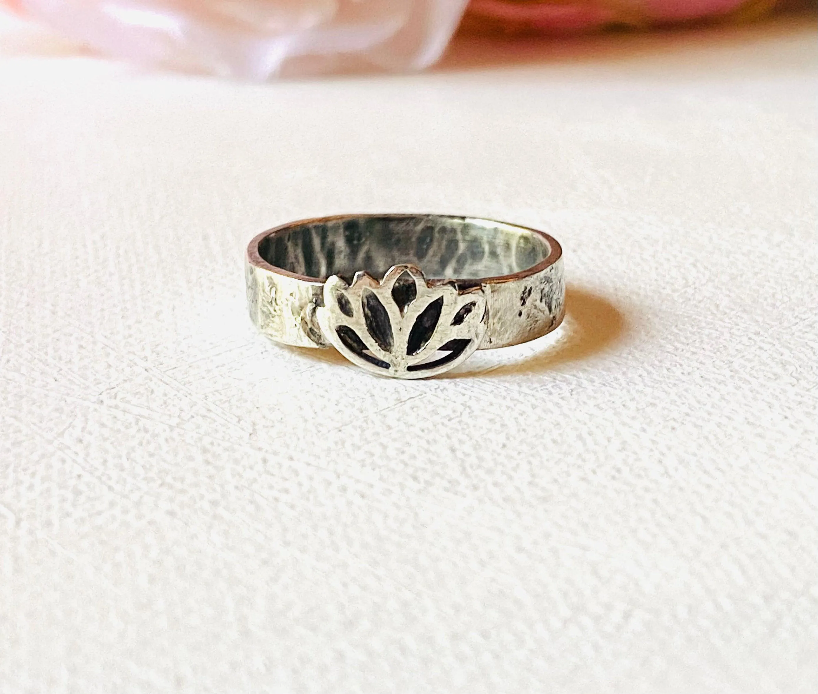 Lotus Ring, Size 10 Ring, Flower Ring, Ring Band, Silver Ring, Stacking Ring