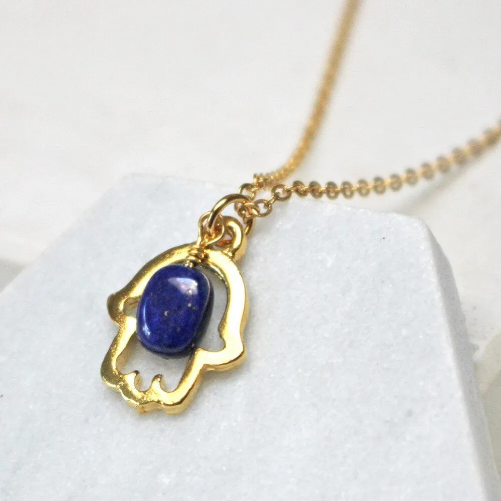 Lucky Hamsa Birthstone Charm Necklace