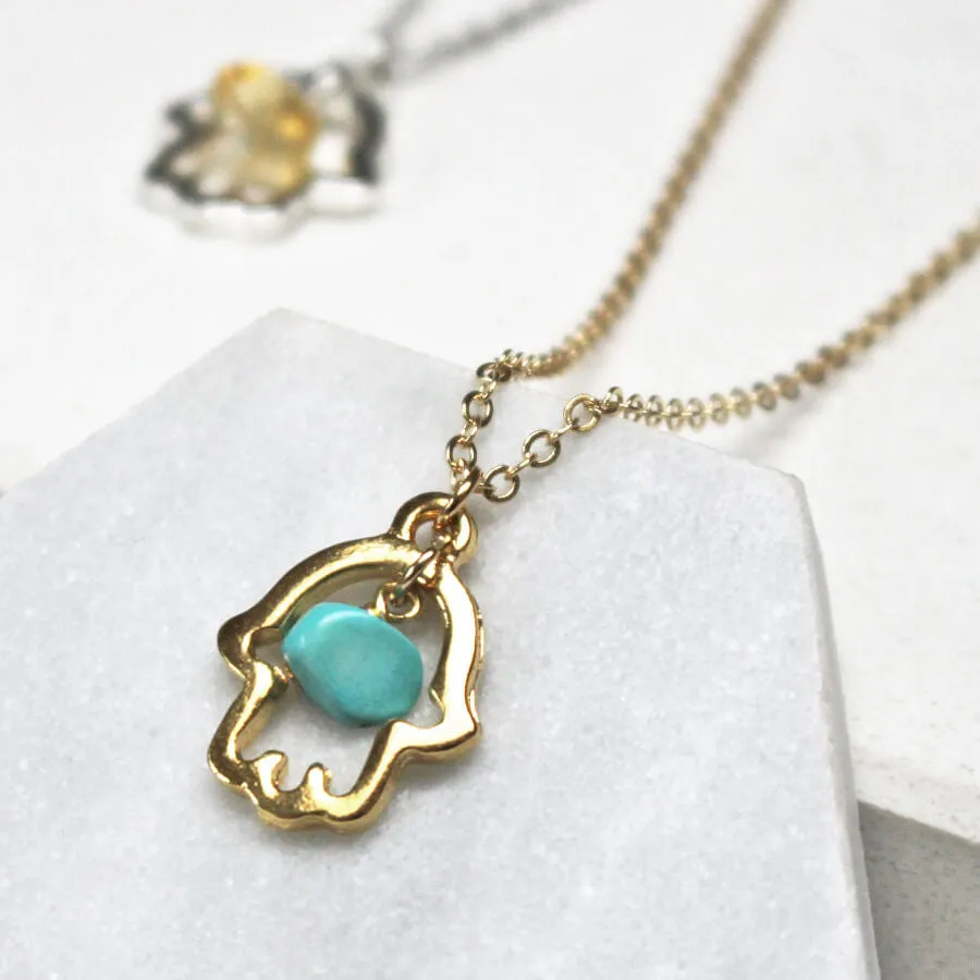 Lucky Hamsa Birthstone Charm Necklace