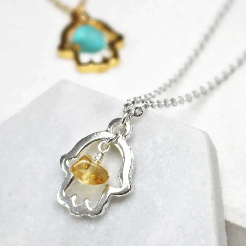 Lucky Hamsa Birthstone Charm Necklace