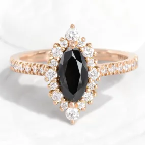 Marquise Black Diamond Ring in Tiara Halo Pave Band