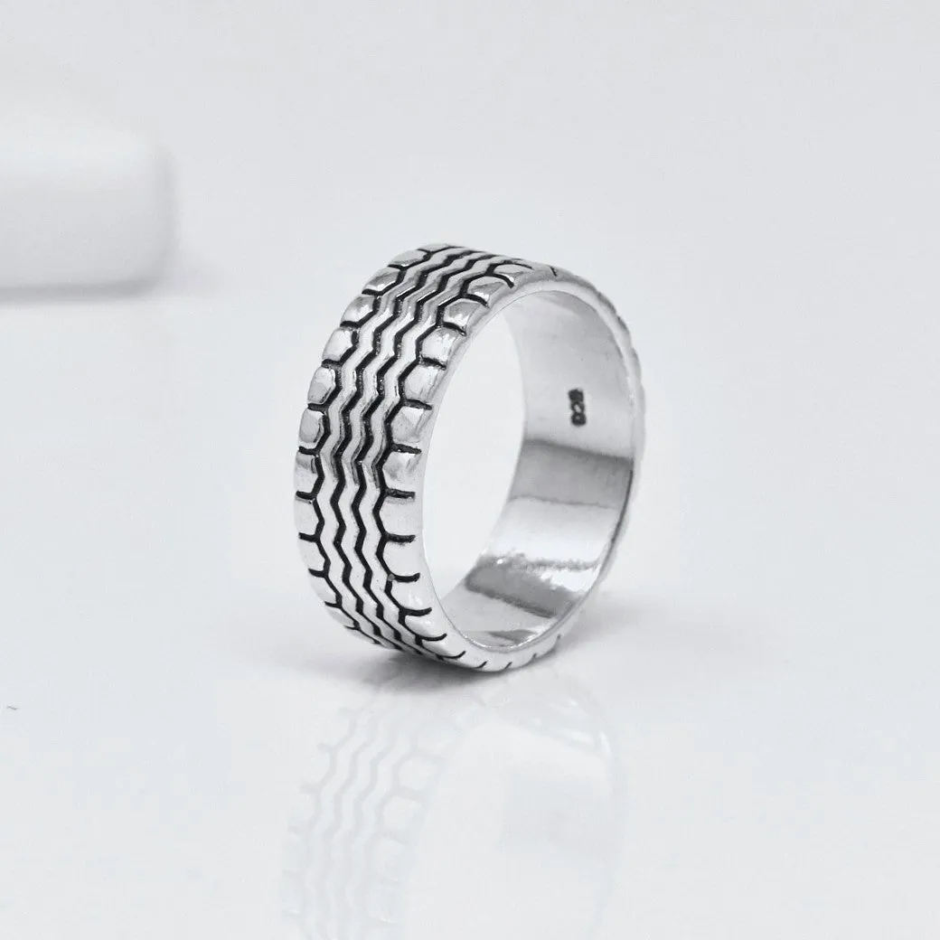 Men's 925 Sterling Silver Textured Ring | Handmade 9mm Wide Band – Unique Gift for Him